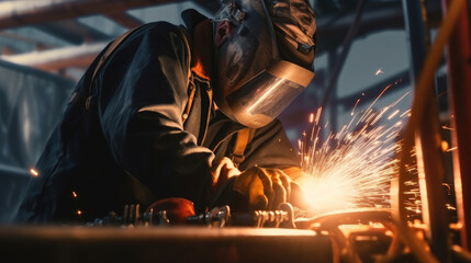 A special worker skilled in welding is repairing an offshore oil drilling pipeline