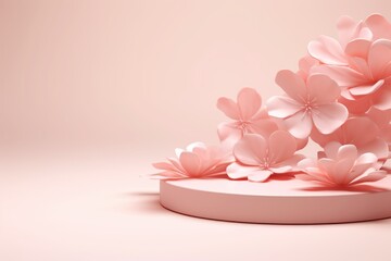 Beige Background with 3D Display Podium on Pastel Pink Floor AI Generated