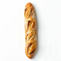 Crusty Baguette Isolated on White - Tempting Top View of Traditional French Bread