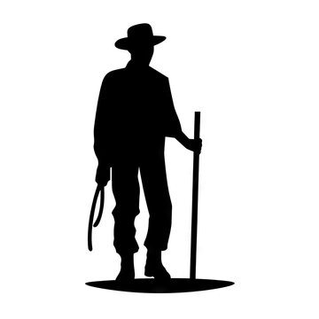 Farmer with mattock in field silhouette AI generative image