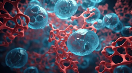 3d rendering of a medical background with molecules and virus cells. Generative AI