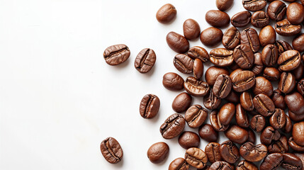 Obraz premium Roasted Coffee Beans on a white background, with copy space, copyspace, isolated on a white background, backdrop