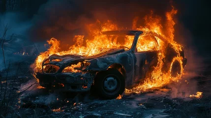 Deurstickers Schipbreuk car in fire