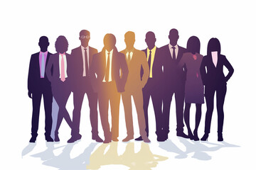 diverse human group silhouetted in business attire