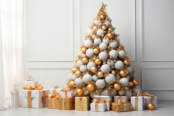 Christmas Tree with Gifts on White Background AI Generated