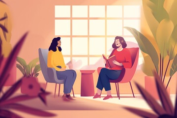 two women sitting in chairs read to old mother