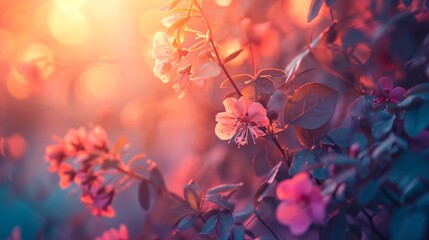 Beautiful light flowers background, copy space. Generative AI