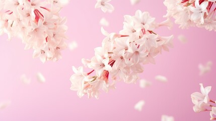 Beautiful pink hyacinth flowers on a pink background. Floral background. Generative AI