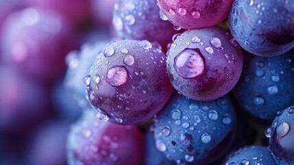 A close up of a bunch of grapes with water droplets on them, AI