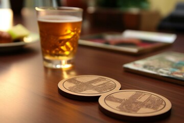 A coaster used to place drinks on tables or bars. Generative AI