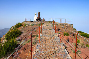 Observation platform at the summit of the Pico Ruivo, the highest mountain peak in the center of Madeira island (Portugal) in the Atlantic Ocean
