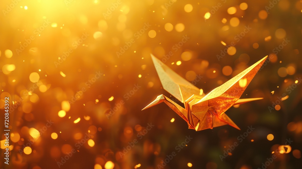 Sticker paper crane in bokeh design