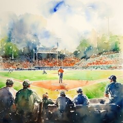 Baseball game in watercolor.