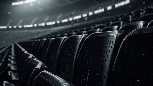Silent spectators line the indoor arena, their black seats a stark contrast to the bright lights and roaring excitement of the game