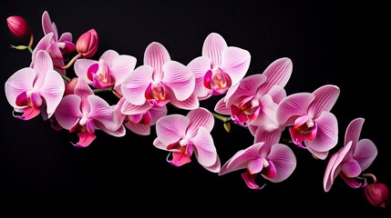 Naklejka na ściany i meble Orchid flowers isolated on black background. Floral design element. Generative AI