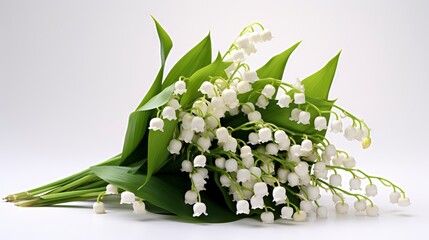 Lily of the valley bouquet isolated on white background. 3d illustration Generative AI - obrazy, fototapety, plakaty