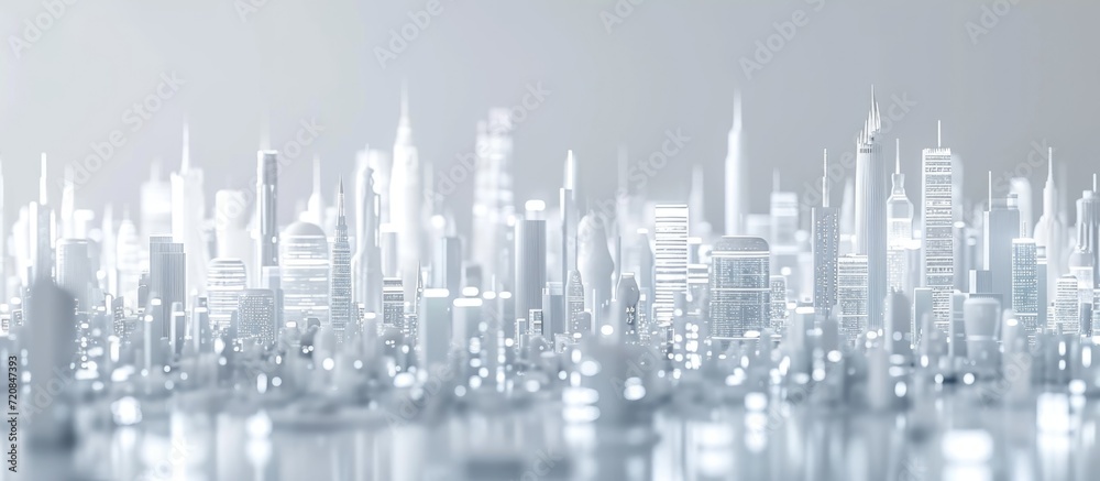 Fototapete futuristic white metropolis controlled by wireless technology, with smart city and internet of thing