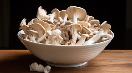 Fresh Oyster Mushrooms in a Bowl AI Generated - obrazy, fototapety, plakaty