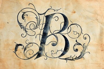 A mesmerizing ink drawing of a whimsical letter b, adorned with delicate swirls and intricate details, gracefully dances across the page, showcasing the artist's skillful use of lines and shades in t