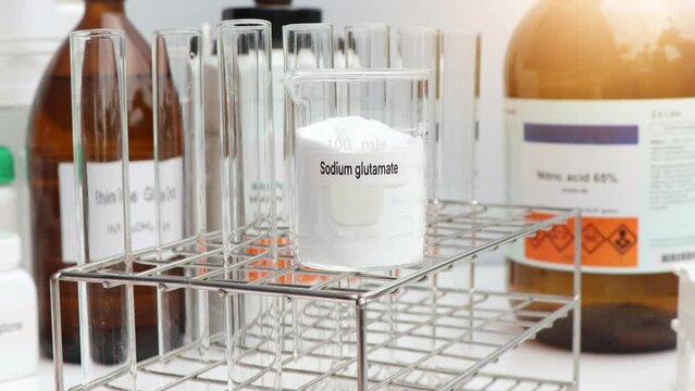Sodium glutamate in chemical container , chemical in the laboratory and industry, Raw materials used in production or analysis