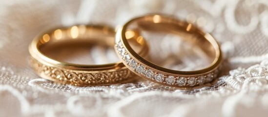 Focus on wedding rings. - obrazy, fototapety, plakaty