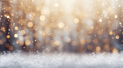 Fototapeta na wymiar Winter background with snowflakes and bokeh defocused lights Generative AI