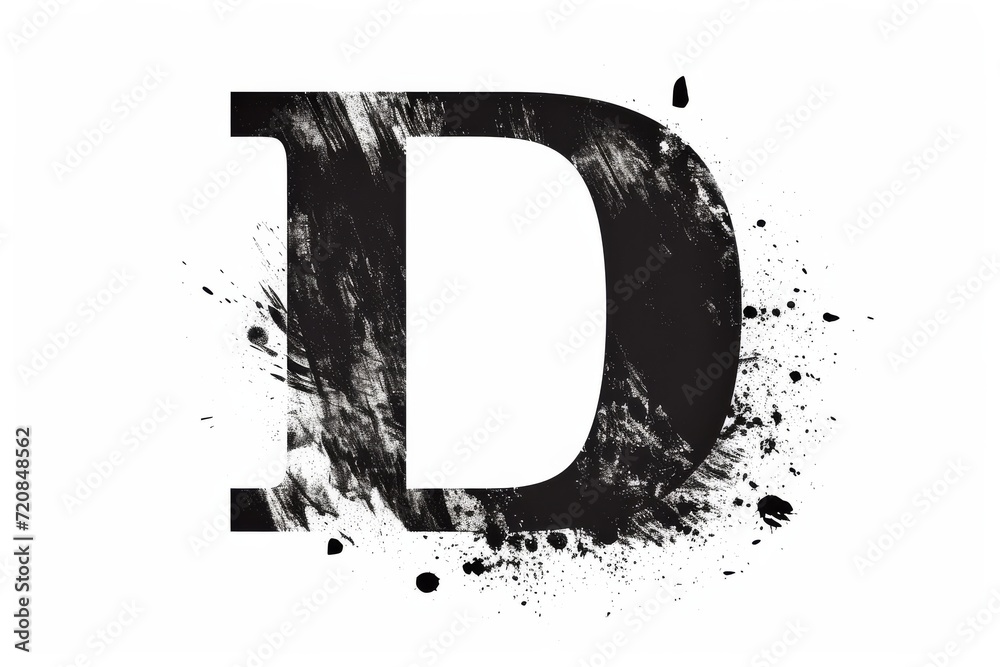 Poster a hauntingly beautiful sketch, showcasing a striking design of a black letter with splatters, evokin