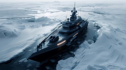 icebreaker futuristic industrial ship in the arctic ice - obrazy, fototapety, plakaty