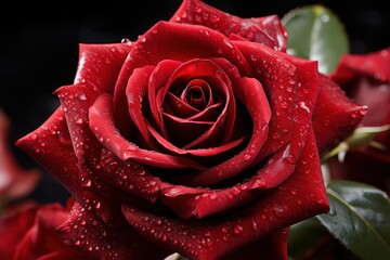 Closeup of a Single Red Rose - A Traditional Valentine's Day Symbol of Love AI Generated