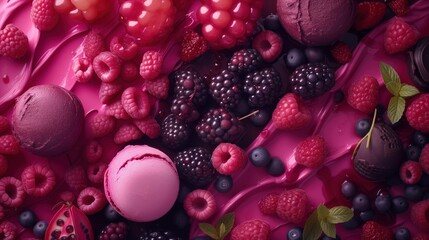dark pink and purple fruit and ice cream, playful texture, background