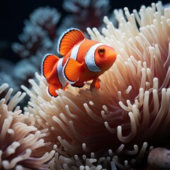 Naklejka na ściany i meble Colorful Clownfish in a Bleached Anemone AI Generated