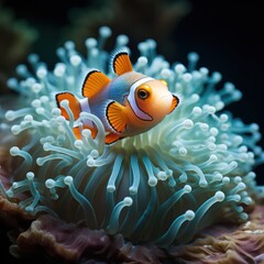 Obraz na płótnie Canvas Colorful Clownfish in a Bleached Anemone AI Generated