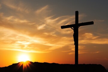 crucifixion of jesus christ during sunset - obrazy, fototapety, plakaty