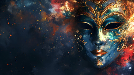 theatrical flyer or banner for the Venice carnival, mask on a dark background with space for text - obrazy, fototapety, plakaty