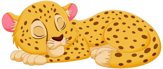 Cute Cheetah Cartoon Sleeping Vector Illustration. Animal Nature Icon Concept Isolated Premium Vector