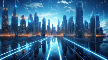Fototapeta na wymiar abstract futuristic city background, 3d render of technology concept, Generative AI