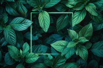 Square Frame Surrounded by Green Leaves