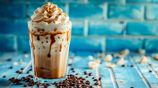 Indulge in a creamy and satisfying treat with a decadent frappa coffee milkshake topped with whipped cream and coffee beans, perfect for any coffee lover's cravings