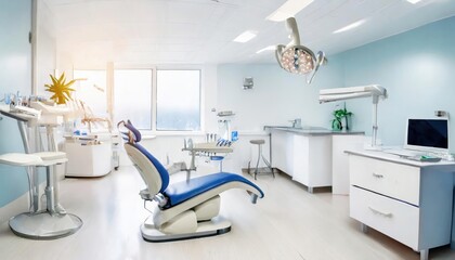 Blurred dental clinic background. Defocused interior of modern dental office.