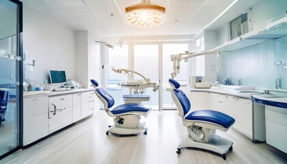 Blurred dental clinic background. Defocused interior of modern dental office.