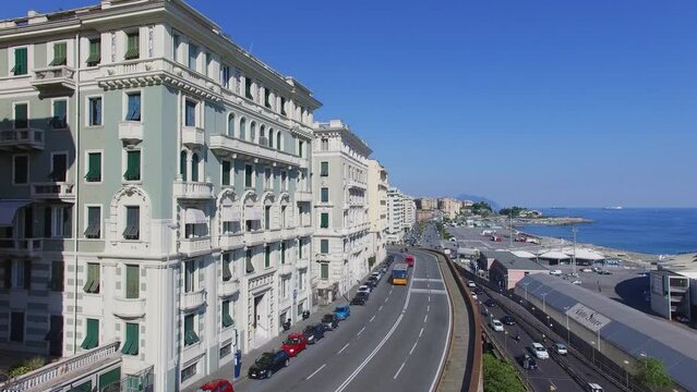 City traffic on overpass Aldo Moro at summer sunny day. Aerial view