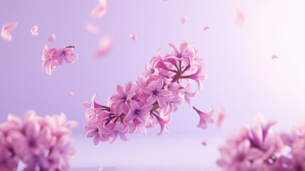 Fototapeta na wymiar Beautiful pink hyacinth flowers flying in the air. 3D rendering Generative AI