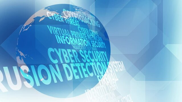 Technology and cyber security safeguarding world globe with secure lettering and protection shield against cybercrime and intrusion detection system