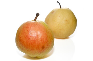 two juicy pears on a white background studio shooting 1