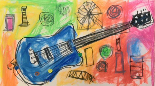 Creative Toddler's Crayon Drawing of a Musician's Guitar AI Generated