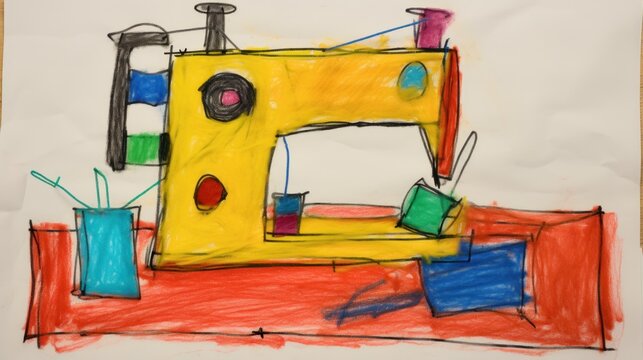 Creative Toddler's Crayon Drawing of a Tailor's Sewing Machine AI Generated