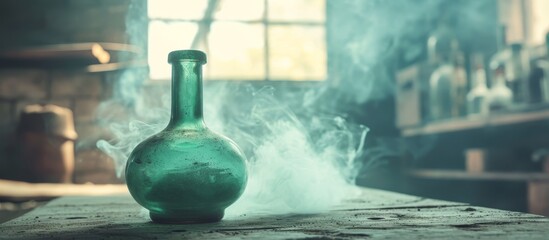 Green Glass Bottle in Chemical-Filled Room Releases Strong Smell