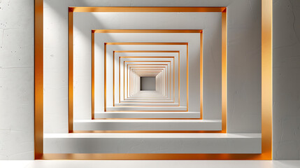 Obraz premium Creative Graphic Design Abstract Background - Geometric gold border square tunnel