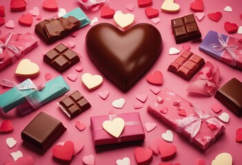 Valentine's Day color letter hearts chocolate tasty bars celebration background love Many