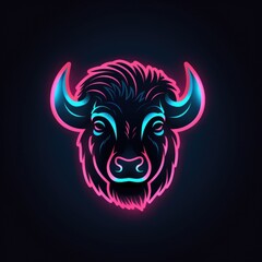 Bison. Neon outline icon with a light effect